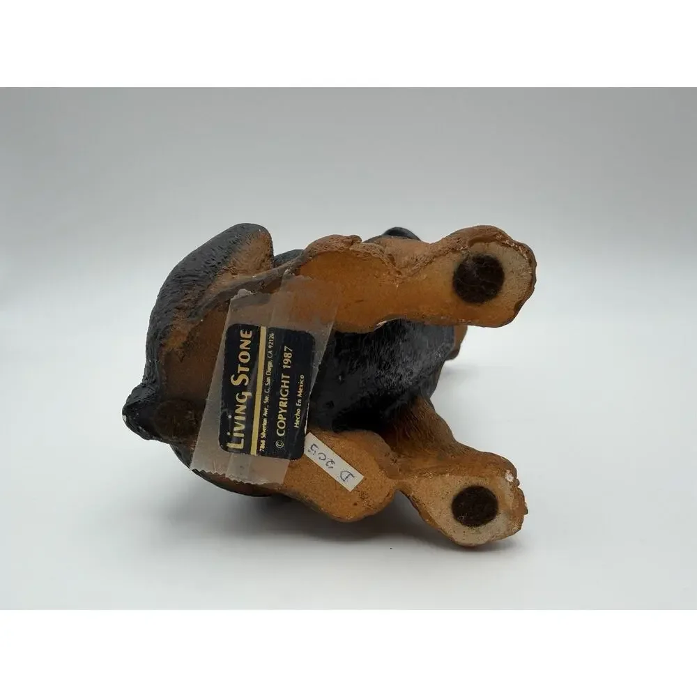 Living Stone Rottweiler Dog Puppy Sitting Figurine Vintage 1987 Black Brown Dog